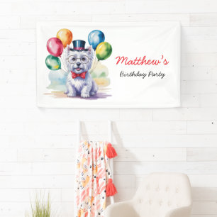 Watercolor Westie Hond Verjaardagsfeestje Kinderen Spandoek