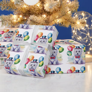 Watercolor Westie Kinderverjaardagsfeestje Cadeaupapier