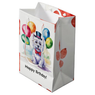 Watercolor Westie Kinderverjaardagsfeestje Medium Cadeauzakje