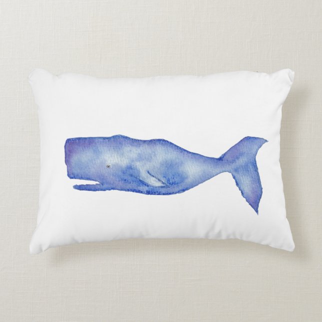 Watercolor whale pillow accent kussen (Voorkant)