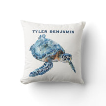 Watercolor Whimsical Blue Sea Turtle