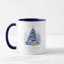Watercolor Whimsical Elegant Blue Christmas Tree