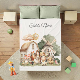 Watercolor Whimsical Farm Animals Fleece Deken