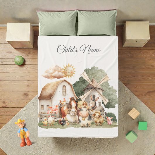 Watercolor Whimsical Farm Animals Fleece Deken