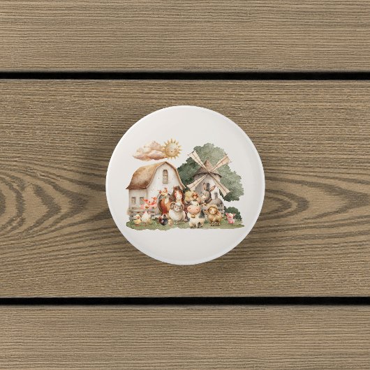 Watercolor Whimsical Farm Animals Keramische Knop