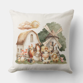 Watercolor Whimsical Farm Animals Kussen