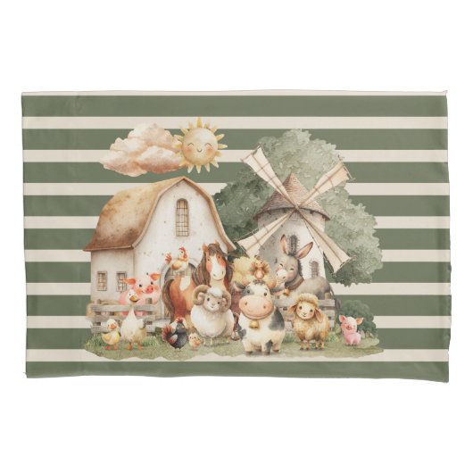 Watercolor Whimsical Farm Animals Kussensloop (Voorkant-Links)