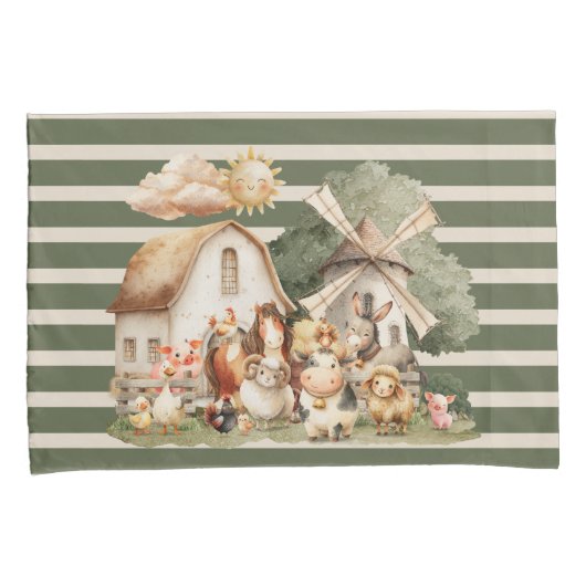 Watercolor Whimsical Farm Animals Kussensloop (Voorkant-Rechts)