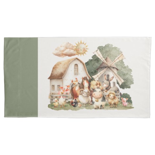 Watercolor Whimsical Farm Animals Kussensloop (Voorkant-Links)