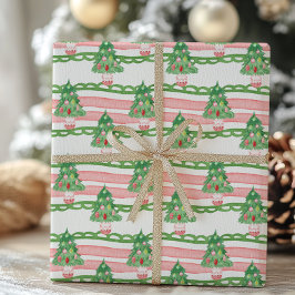 Watercolor Whimsical Gestreepte Kerstbomen Cadeaupapier