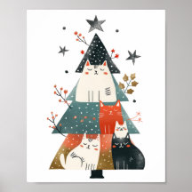 Watercolor Whimsical Katten Kerstboom