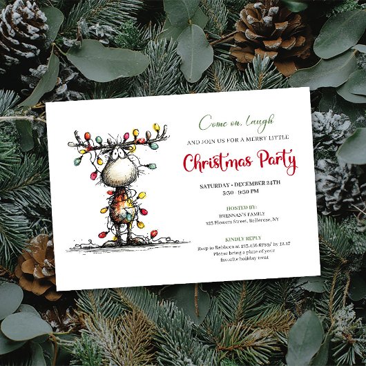 Watercolor whimsical reindeer party invitation kaart