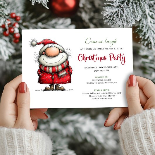 Watercolor Whimsical Santa Claus Festive Invite Kaart