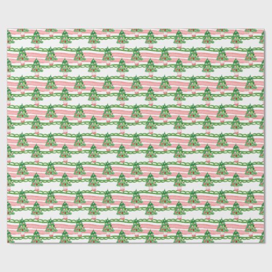 Watercolor Whimsical Striped Christmas Trees Cadeaupapier (Vlak)