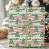 Watercolor Whimsical Striped Christmas Trees Cadeaupapier