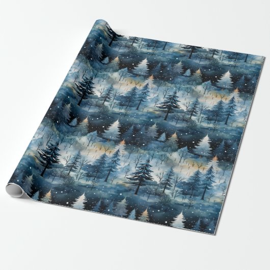 Watercolor Whimsical Winter Wonderland Christmas Cadeaupapier (Uitgerold)