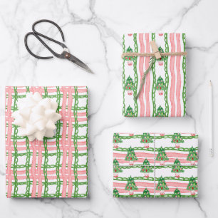 Watercolor Whimsische Geruite Kerstbomen Inpakpapier Vel