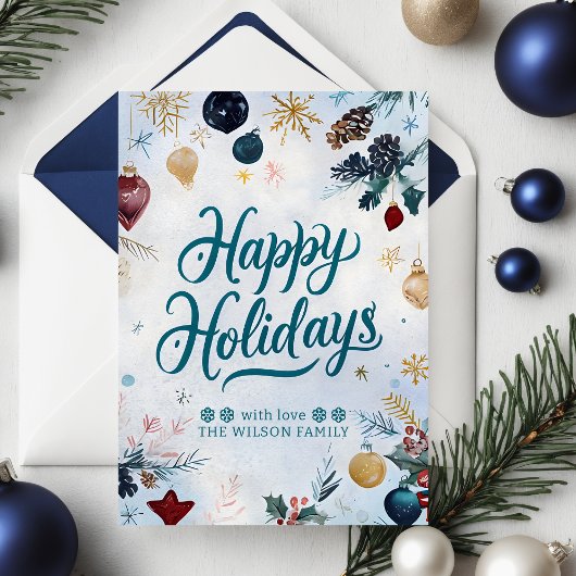 Watercolor Whimsy Festive Ornaments Christmas Feestdagenkaart