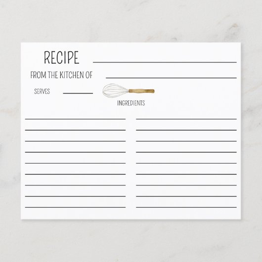 Watercolor Whisk Double-Sided Recipe Card (Voorkant)