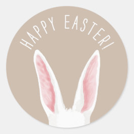Watercolor White Bunny Ears Happy Easter Ronde Sticker