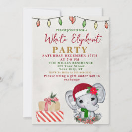 Watercolor White Elephant Gift Exchange Party Kaart