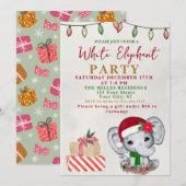 Watercolor White Elephant Gift Exchange Party Kaart (Voorkant / Achterkant)