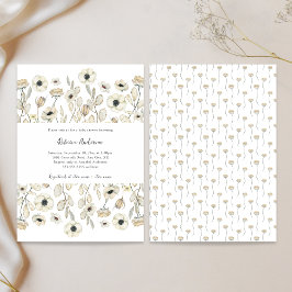 Watercolor White Floral neutral gender baby shower Kaart