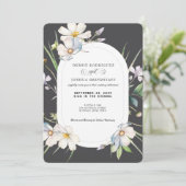 Watercolor White Floral w/Gray Wedding Invitation  Kaart (Staand voorkant)