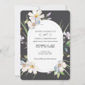Watercolor White Floral w/Gray Wedding Invitation  Kaart (Voorkant)