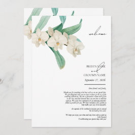 Watercolor White Orchids Floral Wedding Itinerary Programmakaart
