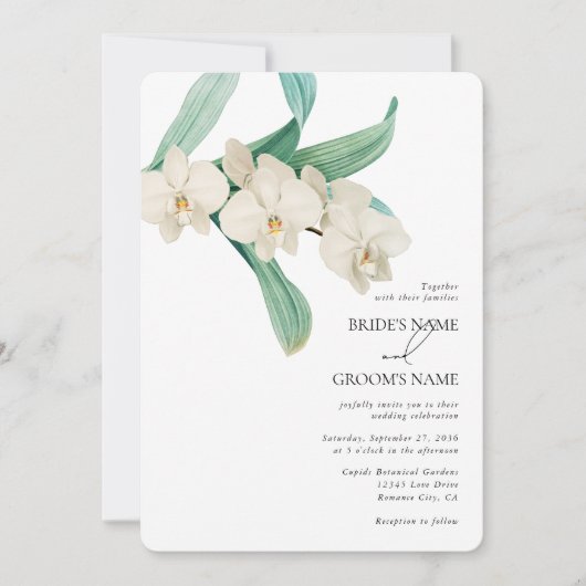 Watercolor White Orchids Floral Wedding Kaart (Voorkant)