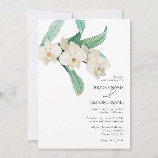 Watercolor White Orchids Floral Wedding Kaart (Voorkant)