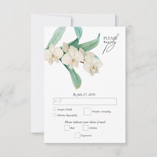 Watercolor White Orchids Floral Wedding RSVP Kaartje (Voorkant)