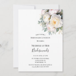 Watercolor White Peonies Bridesmaids Luncheon Kaart