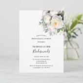 Watercolor White Peonies Bridesmaids Luncheon Kaart (Staand voorkant)
