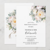 Watercolor White Peonies Bridesmaids Luncheon Kaart (Voorkant / Achterkant)
