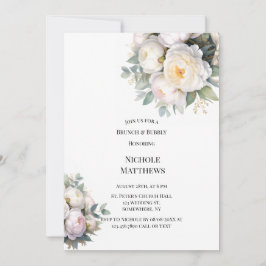 Watercolor White Peonies Brunch & Bubbly Kaart