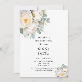 Watercolor White Peonies Engagement Party Kaart