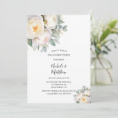 Watercolor White Peonies Engagement Party Kaart (Staand voorkant)