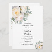 Watercolor White Peonies Engagement Party Kaart (Voorkant / Achterkant)