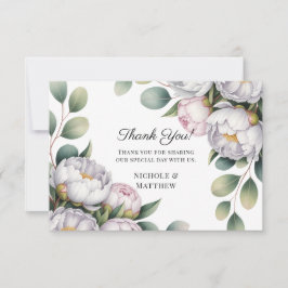 Watercolor White Peonies Wedding Bedankkaart