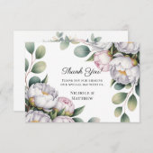 Watercolor White Peonies Wedding Bedankkaart (Voorkant / Achterkant)