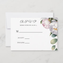 Watercolor White Peonies Wedding RSVP Kaartje