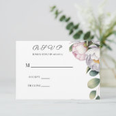 Watercolor White Peonies Wedding RSVP Kaartje (Staand voorkant)