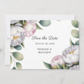 Watercolor White Peonies Wedding Save The Date (Voorkant)