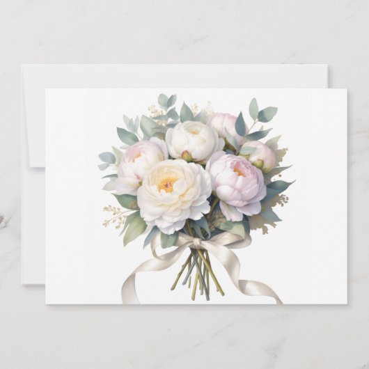 Watercolor White Peonies Wedding Save The Date (Achterkant)