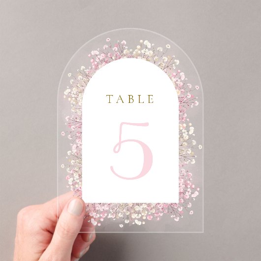 watercolor white pink flowers table number acryl uitnodigingen (Insitu (Draagbaar))