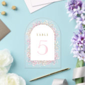 watercolor white pink flowers table number acryl uitnodigingen (Insitu (Huwelijk))