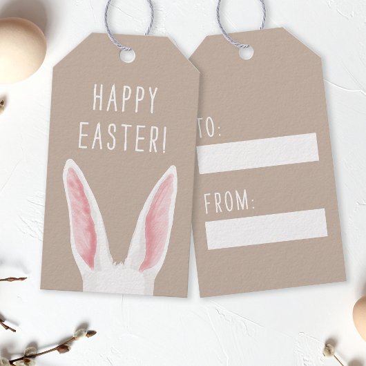 Watercolor White Rabbit Ears Happy Easter Cadeaulabel