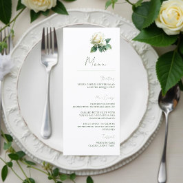 Watercolor White Rose Elegant Botanical Wedding Menu
